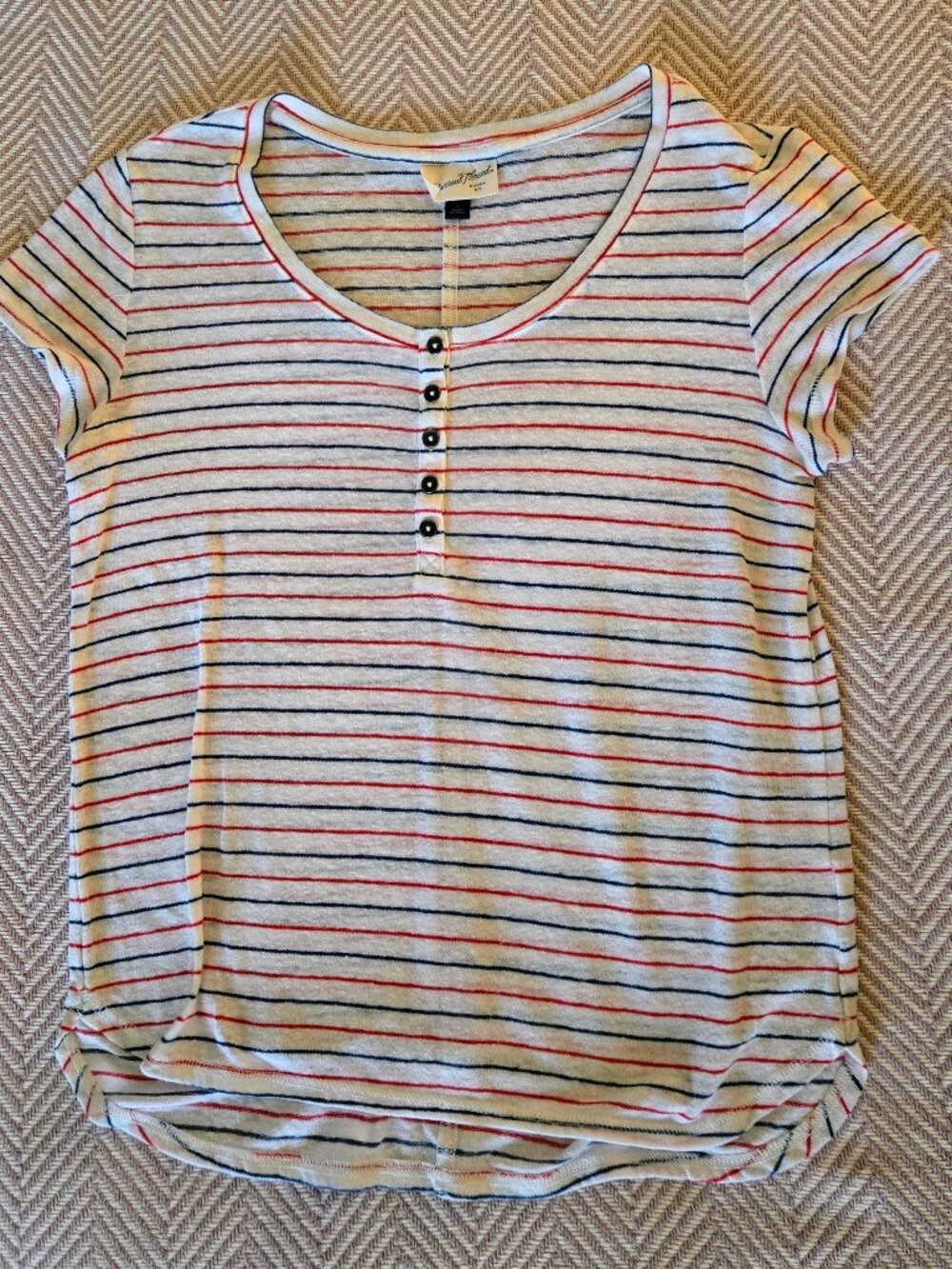 Universal Thread Linen Blend Sweater Tee - Red/White/Blue striped - S